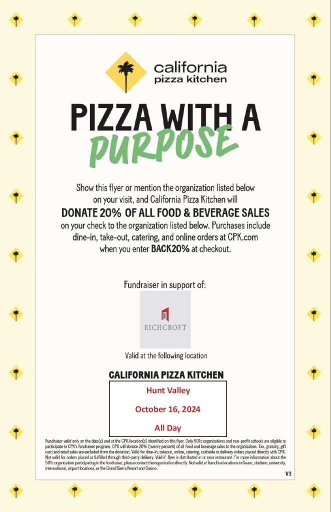 California Pizza Kitchen Fundraising Flyer