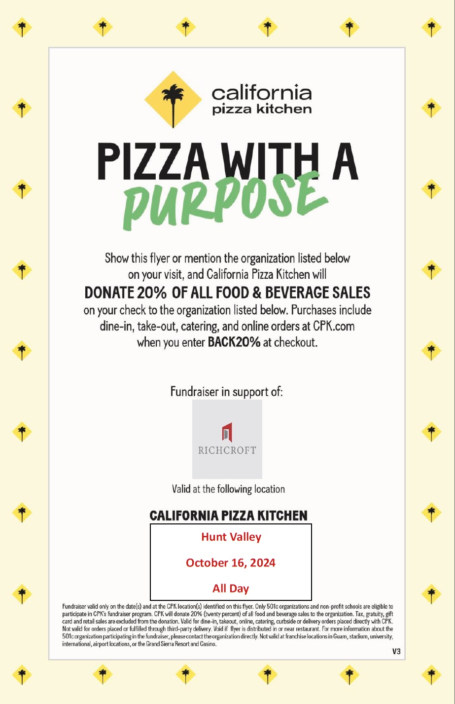 California Pizza Kitchen Fundraising Flyer