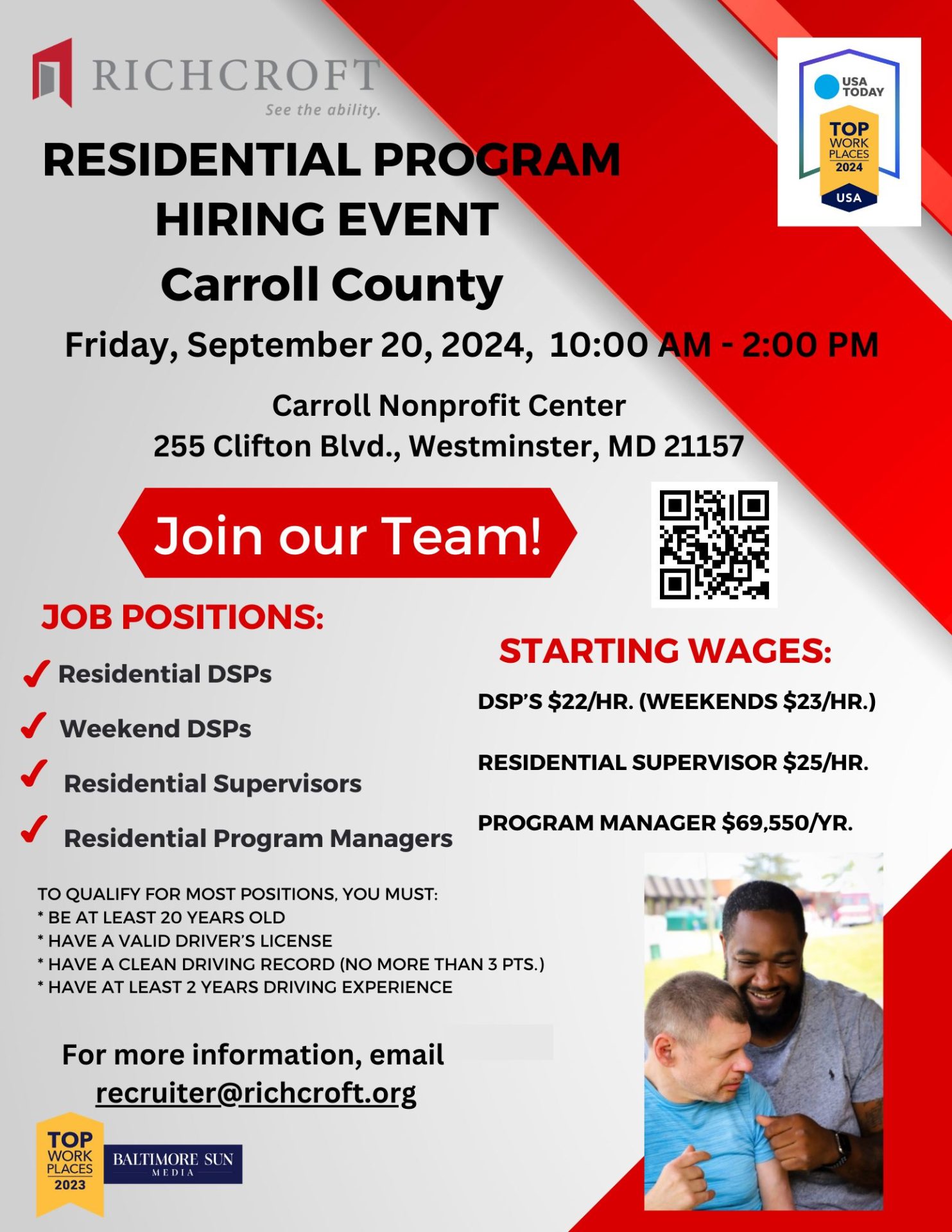 Informational flyer for Residential Hiring Event in Carroll County