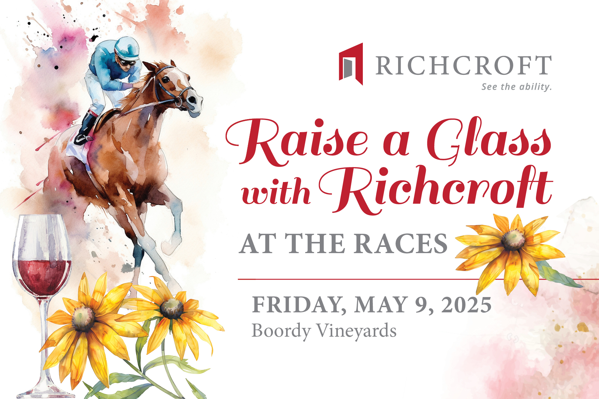 Event details with image of horse and Black-Eyed Susan flowers